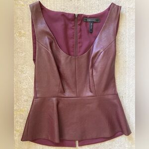 BCBGMAXAZRIA Burgundy Faux Leather, Peplum top